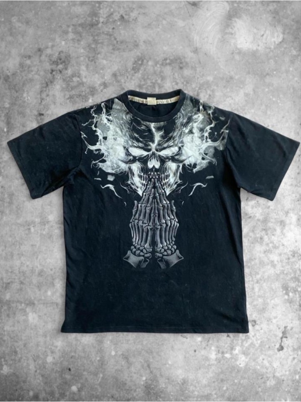 Men's Black Graphic Skull Prayer T-Shirt